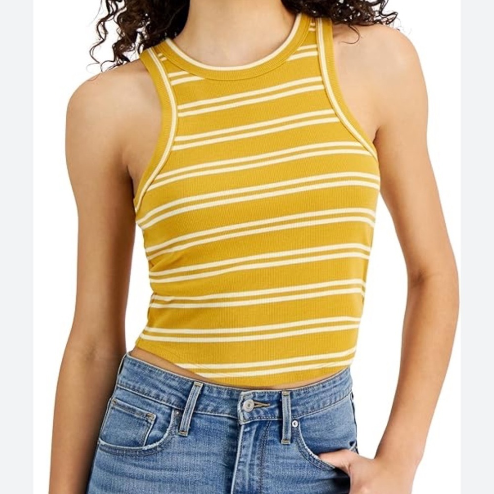 Hippie Rose Gold Stripes Ribbed Crewneck Tank Top Size XSmall